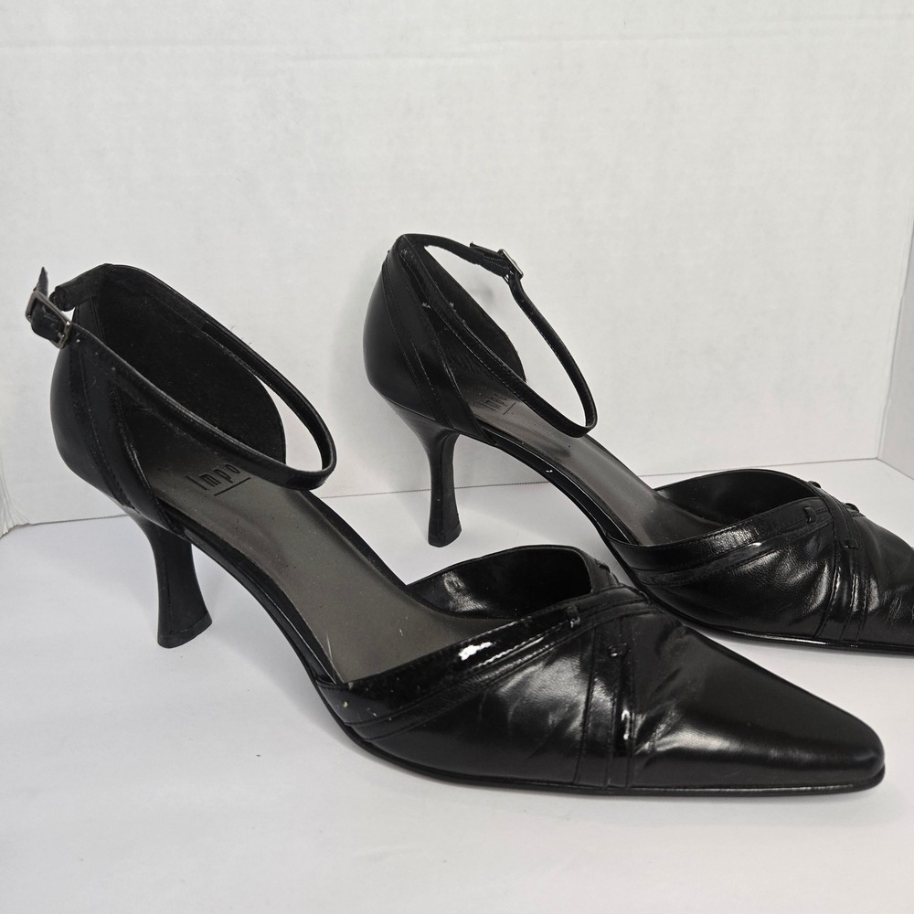 Impo Vannie Black Leather Pointed Toe Ankle Strap DOrsay Heel Womens 10M Vintage